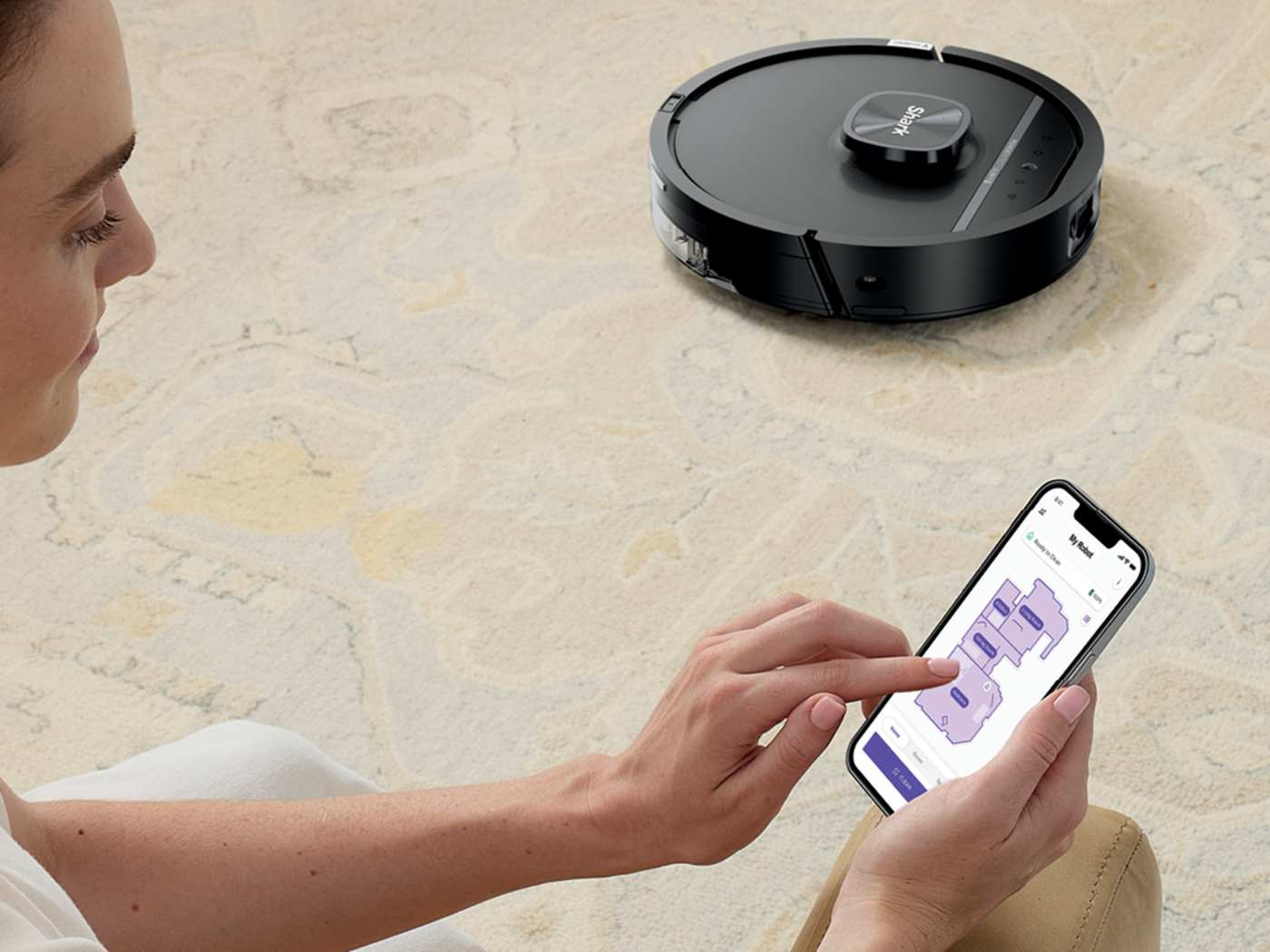 The KORTRUM app showing a floor map with a no-go zone drawn on it